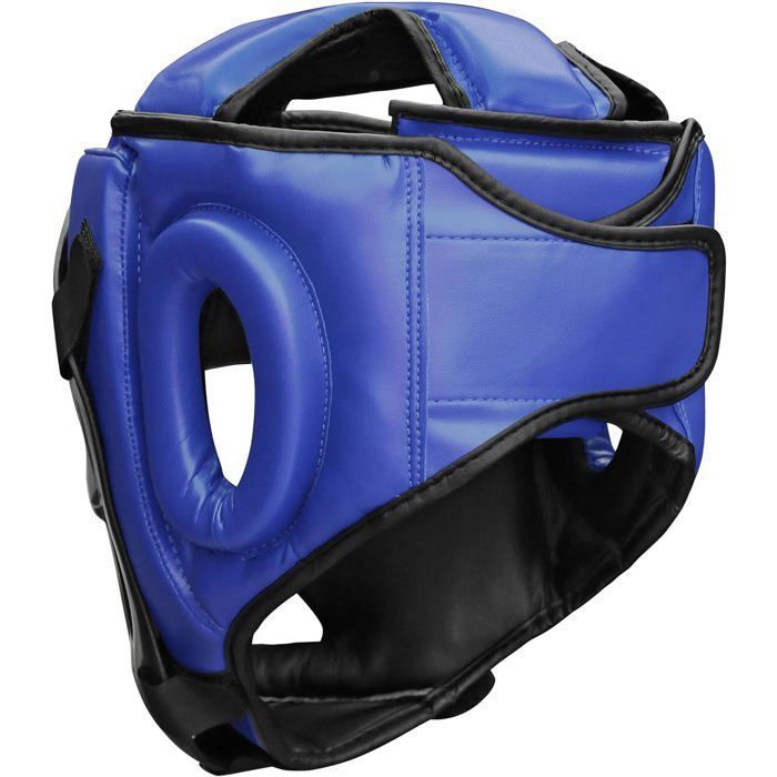 Casque de Boxe - Farabi Sports - Grille Amovible - Muay Thai - Sparring Arts Martiaux Kickboxing - Bleu