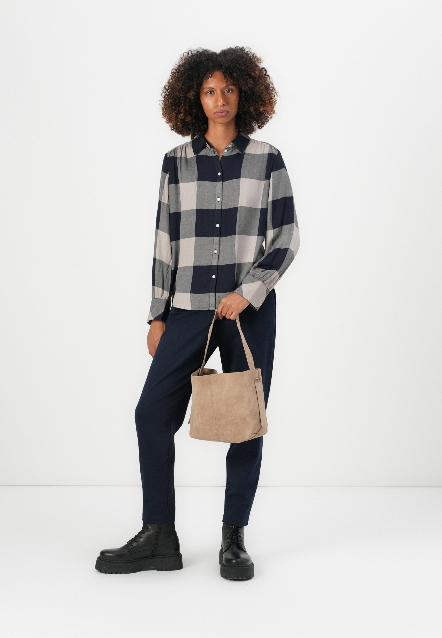 TOM TAILOR CHECKED - Blouse met knoopsluiting - blauw/taupe