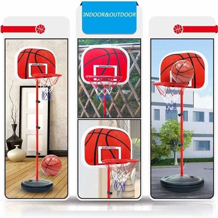 Soporte para balón de baloncesto - FOLAYA - Ajustable - Altura 63-165 cm - Con 3 balones - Para niños