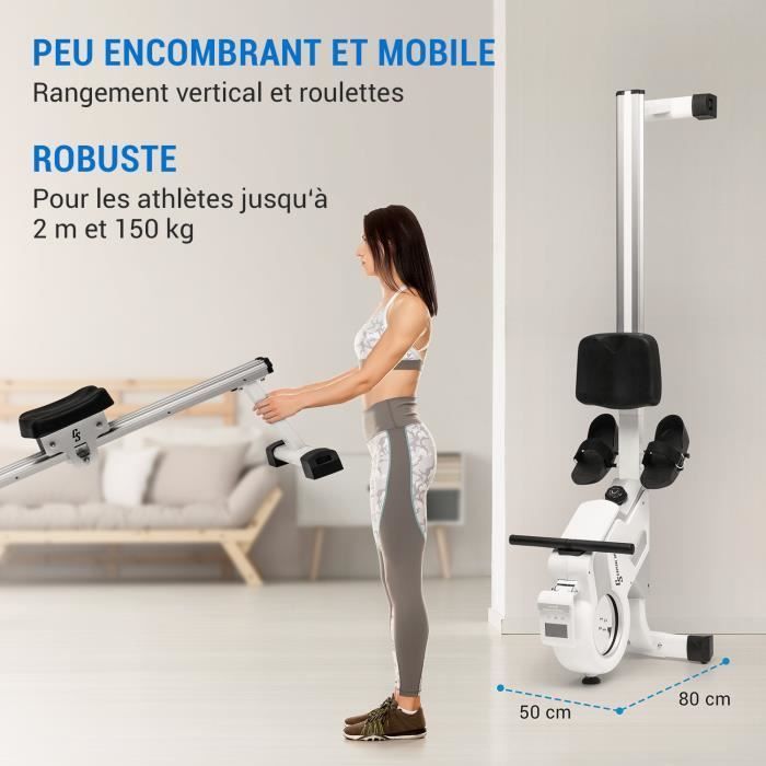 Magnetische roeimachine - Capital Sports Stream M1 - 105 cm - LCD-scherm - 8 weerstandsniveaus - Aluminium - Roeimachine voor krachttraining - Wit
