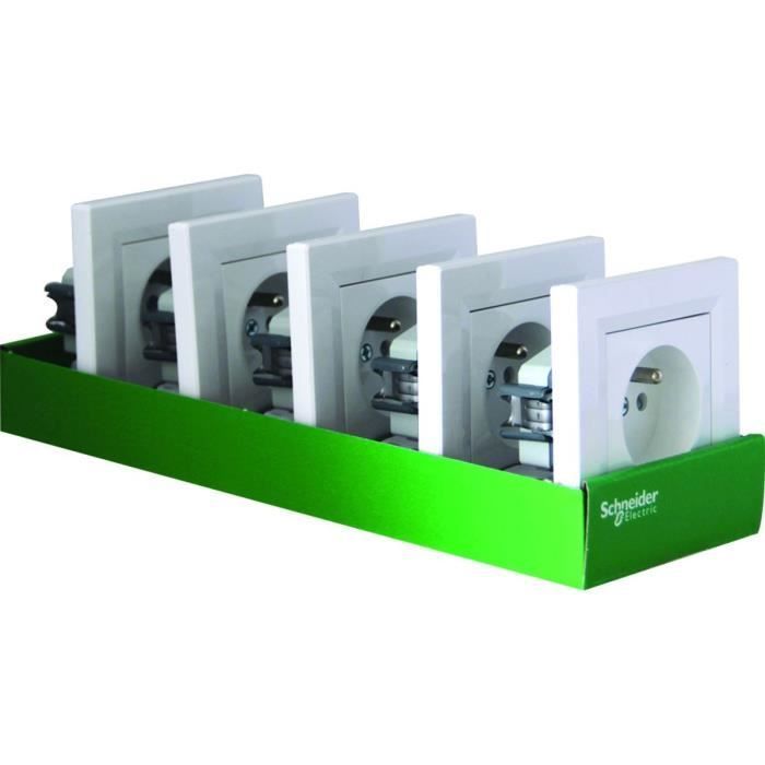 SCHNEIDER ELECTRIC Pack of 5 Asfora 2P+E Recessed Earthed Power Outlets, Complete, 16 A, 3680 W