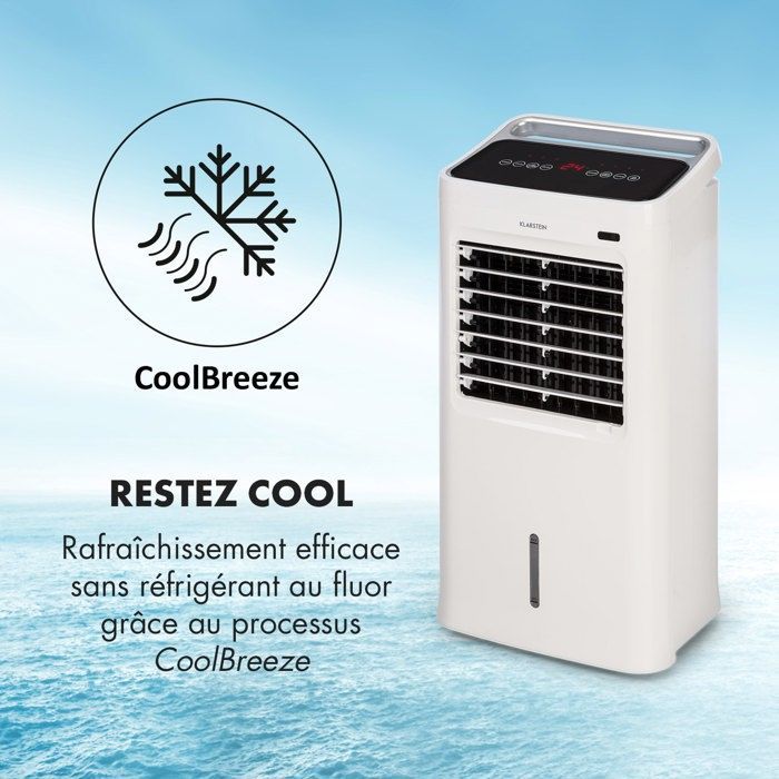 Ventilador humidificador Klarstein - Enfriador de aire silencioso - 9 L - 3 velocidades - Blanco
