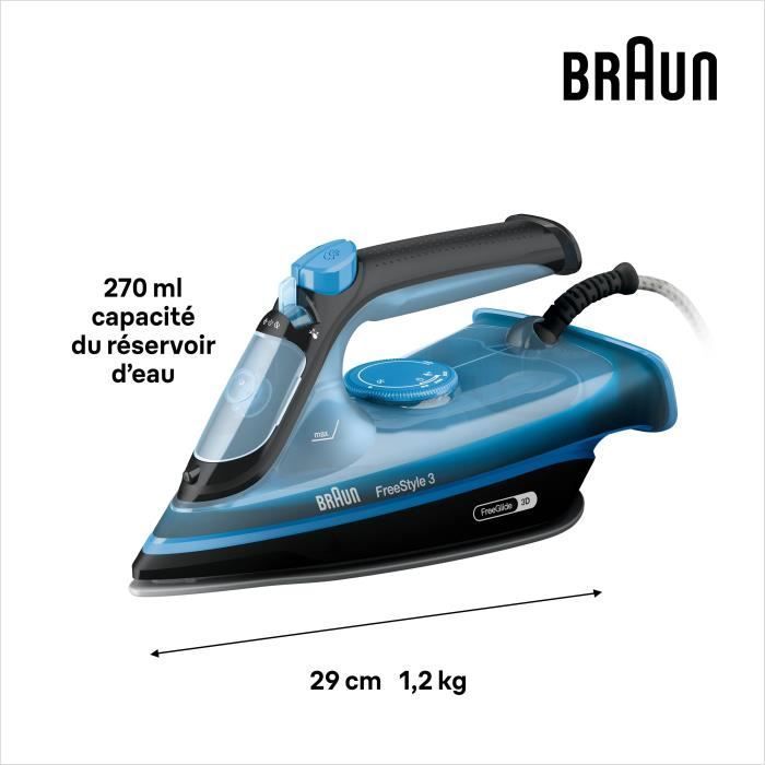 Ferro da stiro a vapore - BRAUN - FI3194BK FreeStyle 3 - Potenza 2400 W - Vapore costante 45 g/min, Vapore boost 200 g/min - Piastra SuperCeramic