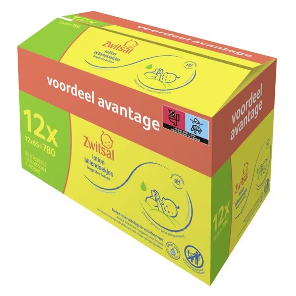 Zwitsal Detské vlhčené obrúsky s mliekom<br>12 x 65 kusov