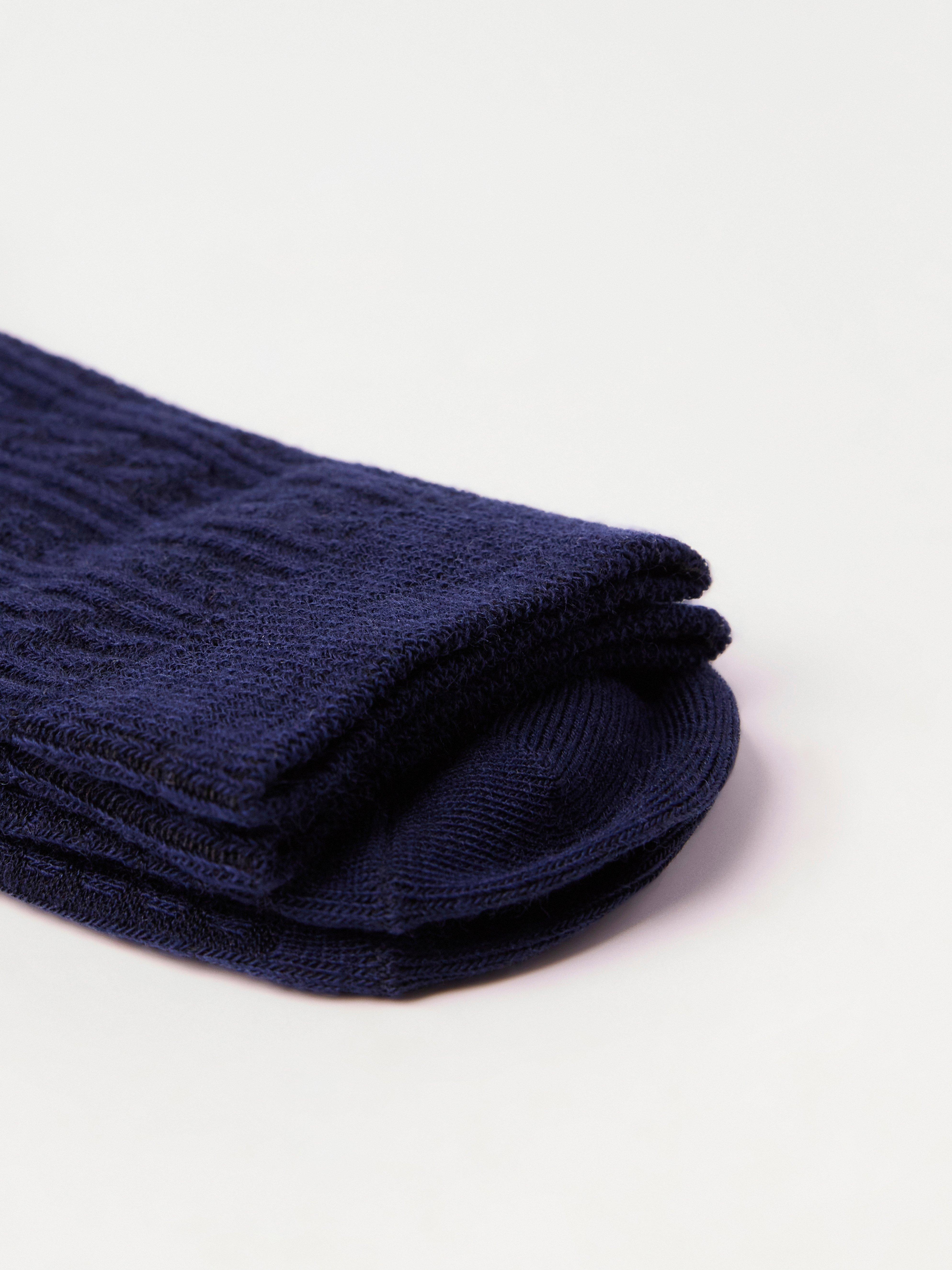 Calcetines de punto trenzado en mezcla de lana merino azul marino