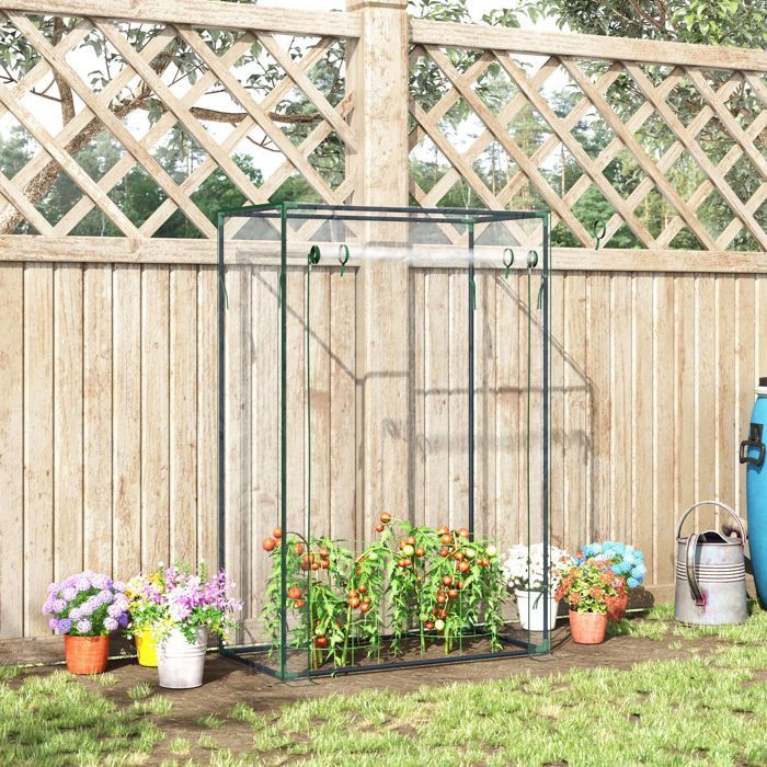 Invernadero para balcón Outsunny - Cubierta de PVC reforzado, estructura de acero, puerta con cremallera, para hortalizas y flores - 100x50x150cm - Blanco