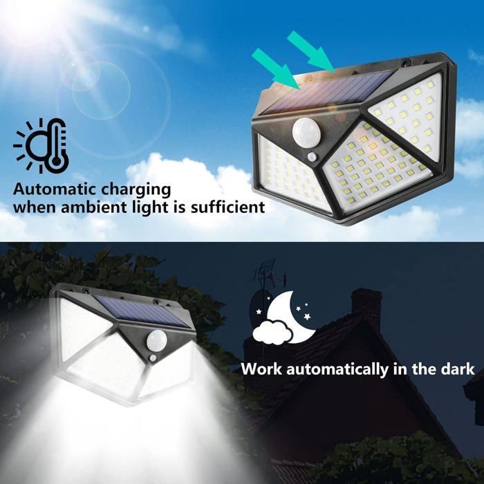 Kit com 5 Luminárias Solares Externas com Sensor de Movimento, Refletores LED, Luminárias de Parede para Jardim, Resistente à Água IP65, 3 Modos de Iluminação