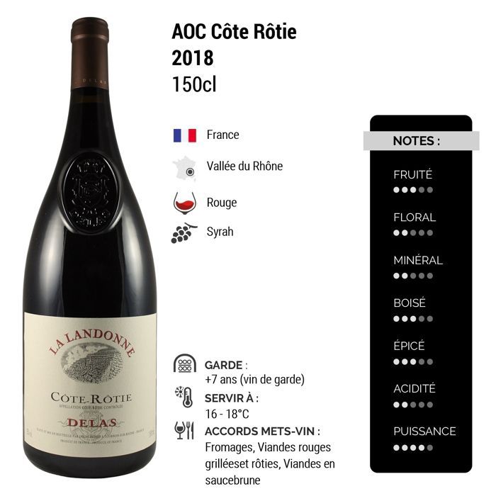 Maison Delas Frere Côte Rôtie La Landonne MAGNUM 2018 - Vin Rouge de la Vallée du Rhône (150cl)