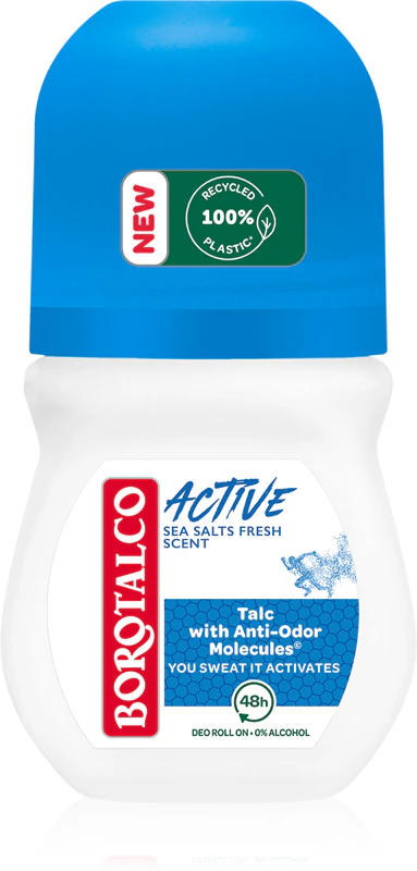 Desodorante roll-on Borotalco Active Sea Salts com efeito de 48 horas.
