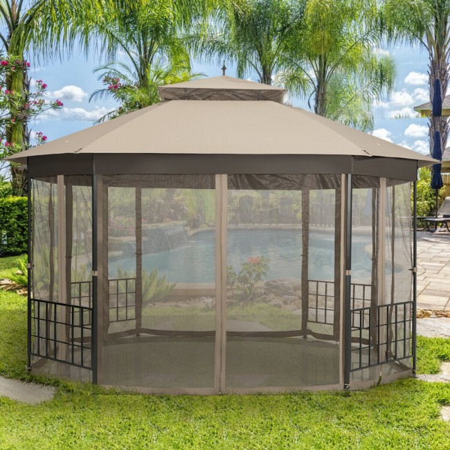 Achteckiger Terrassenpavillon (3 x 3,6 m) mit Moskitonetz