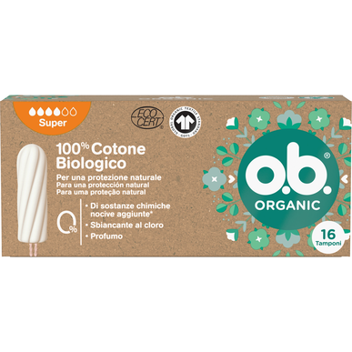 Tampones de algodón orgánico OB, tampones para flujo muy abundante, 16 unidades.