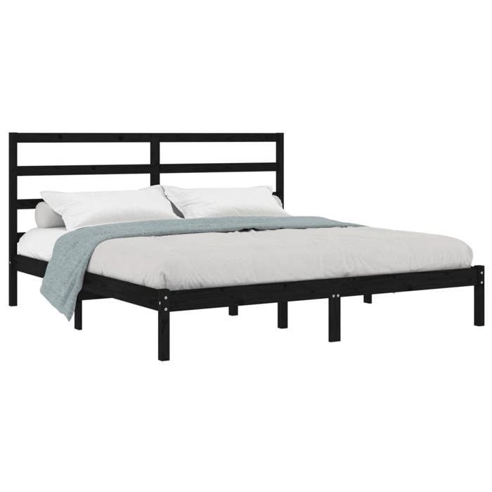 Cama de madera negra de 200 x 200 cm - Estable y duradera - Estructura de cama - Colchón no incluido - Madera maciza de pino negra de 200 x 200 cm