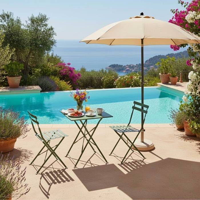 Table de jardin et 2 chaises acier 60 cm vert cactus - Oviala