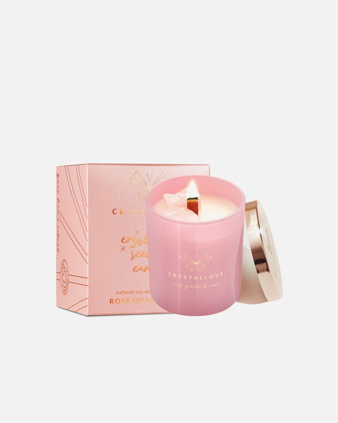 Crystallove svece, rožu kvarca sojas svece un roze - 1 gab.