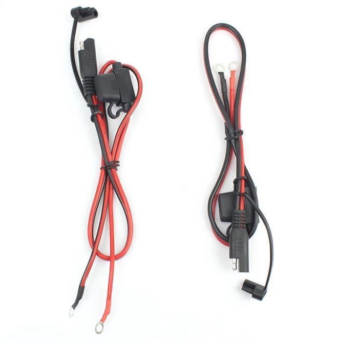 FOXSUR 2 piezas Cable cargador de batería para motocicleta SAE Terminal de anillo de desconexión rápida SAE Enchufe fusible 12V