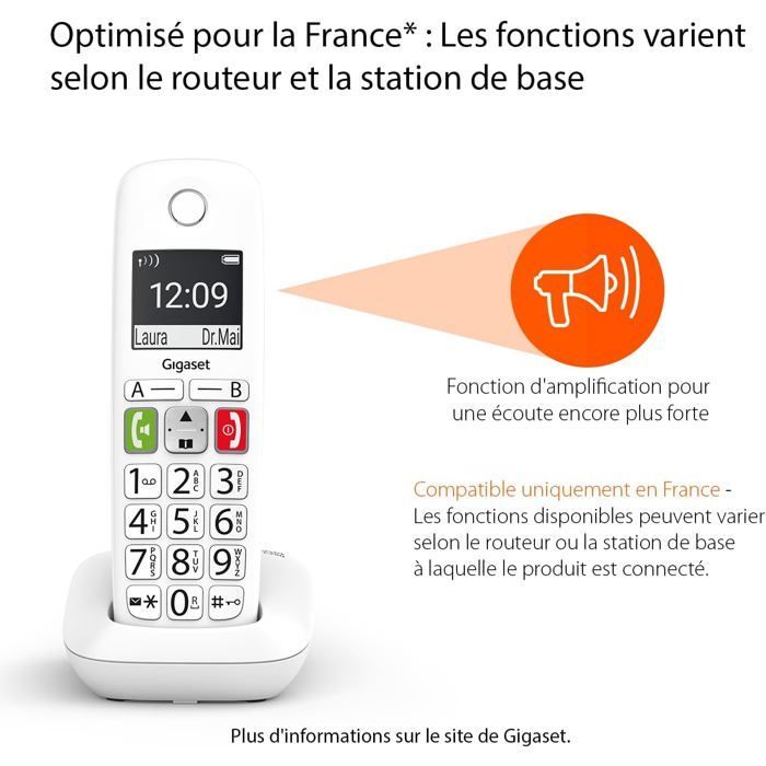 Telefone fixo FLEUVE E290 - Telefone para idosos - Botões grandes - Som amplificado - Acesso direto a números importantes - Branco