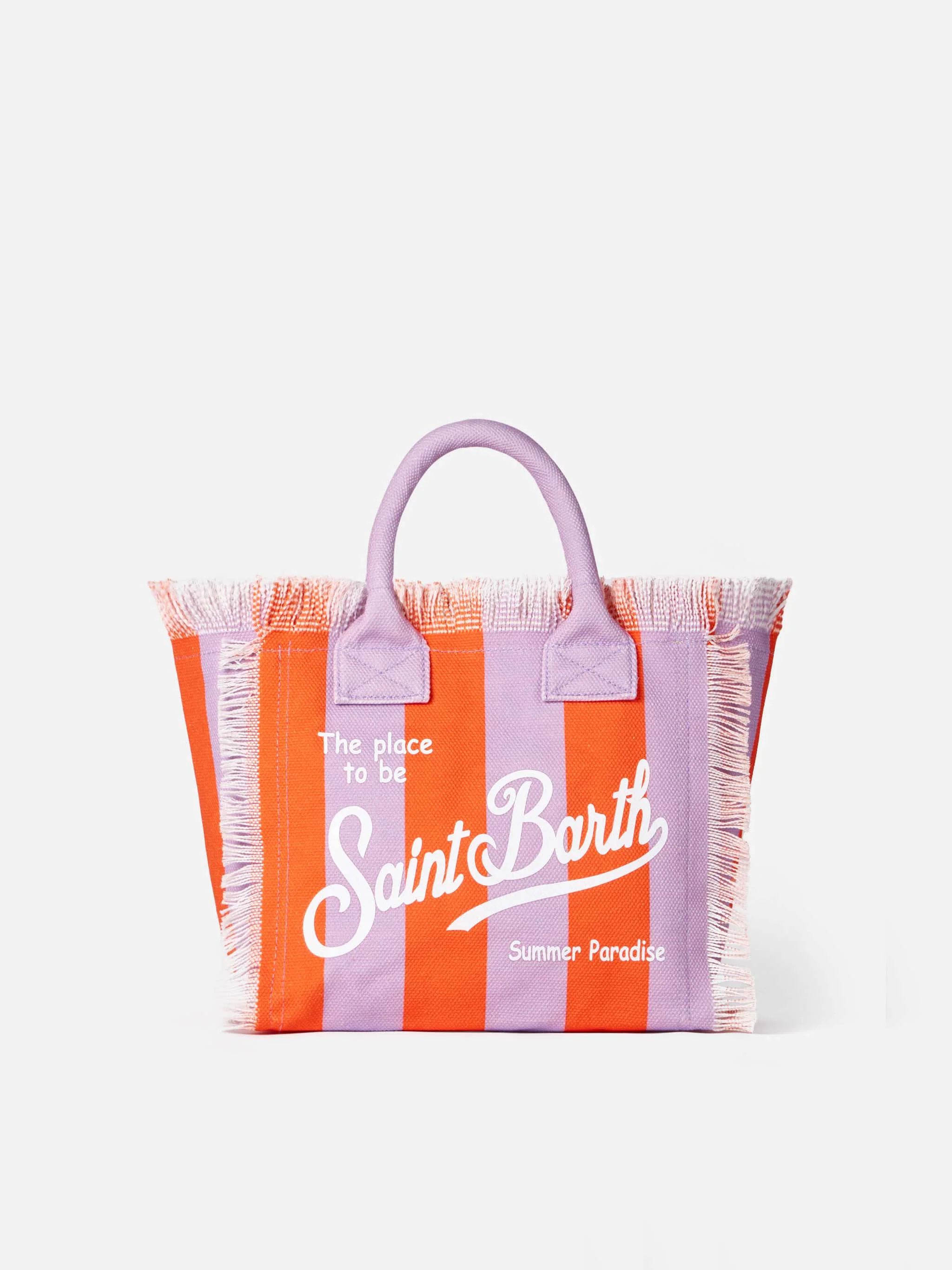 Colette Cotton Canvas Handbag | Lilac & Red Stripes, Saint Barth Logo, Inner Zip Pocket | 100% Cotton | MC2 Saint Barth