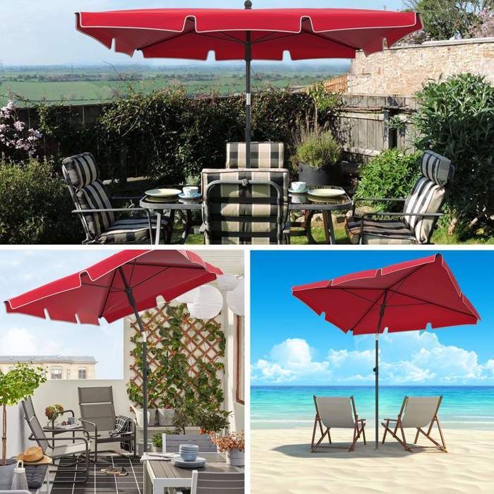 Sombrilla rectangular inclinable VOUNOT® 200x125cm Roja - Altura y ángulos ajustables - Funda protectora