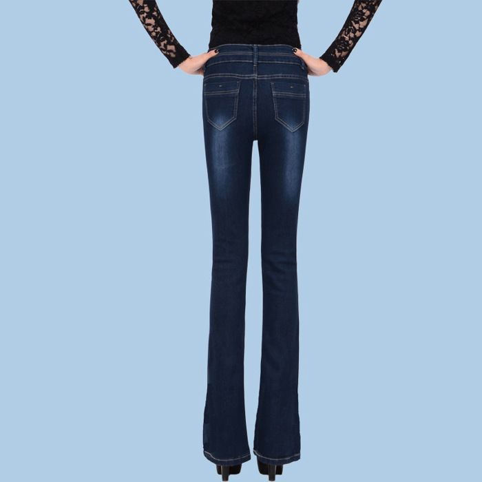 Pantalones vaqueros acampanados para mujer - INSFITY - Cintura alta - Azul oscuro