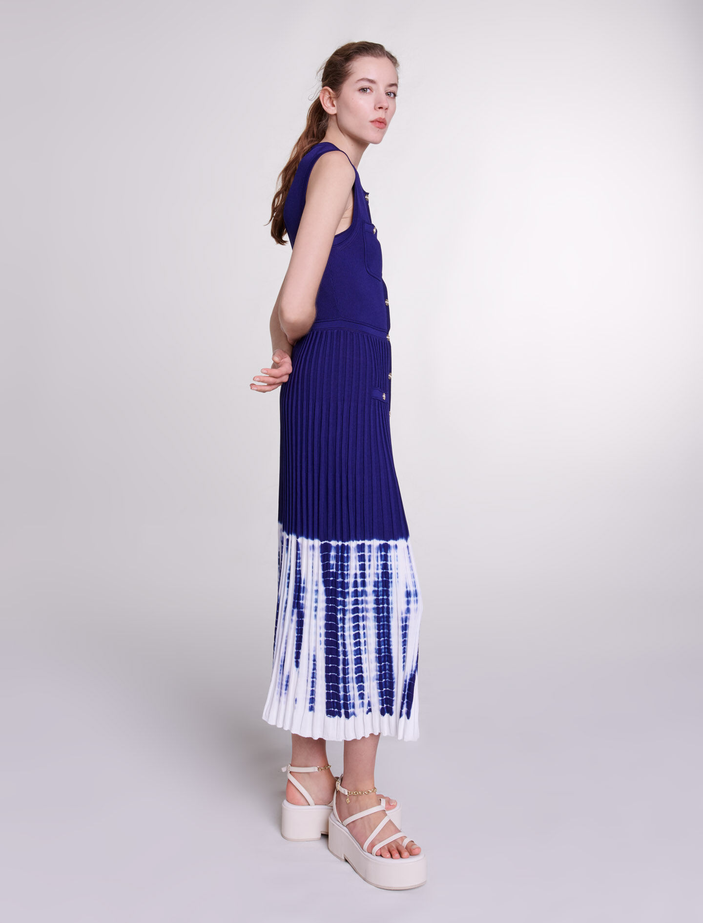 Rochie lungă tricotată tie-dye - Bleumarin