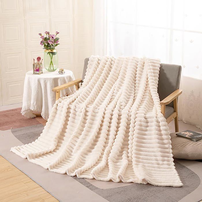 Manta de franela suave de forro polar para sofá, dormitorio, cama, sillón, 70x100cm, beige