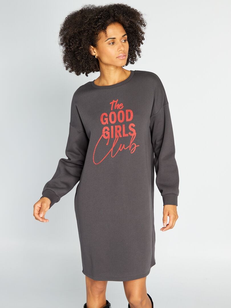 Bedrukte sweatshirtjurk - ZWART
