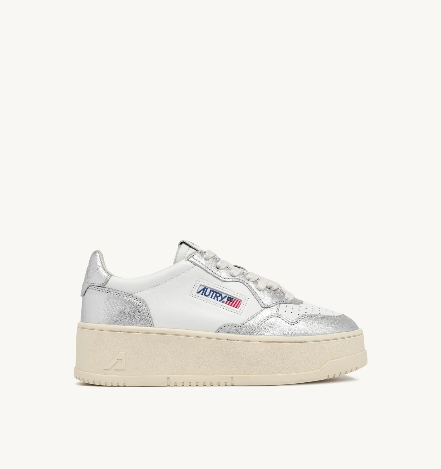 TENISI MEDALIAT PLATFORM JOS IN PELLE BIANCA E ARGENTO