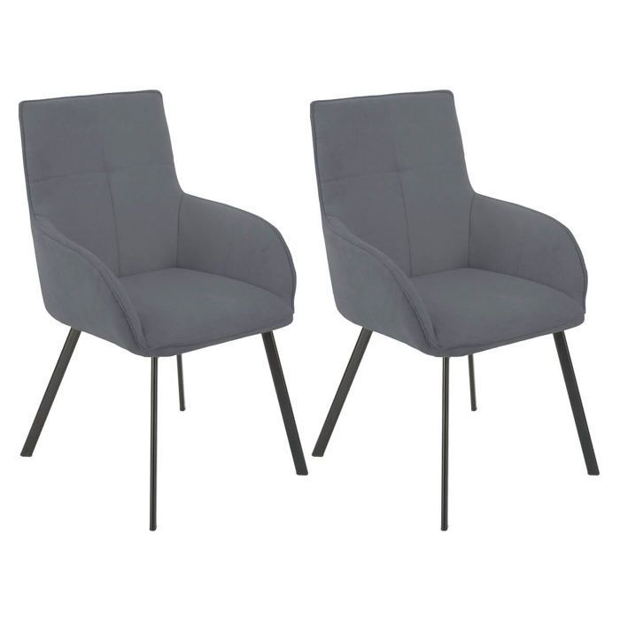 Juego de 2 sillas de comedor envolventes en tela gris con patas de metal lacado en antracita - EVIDENCE