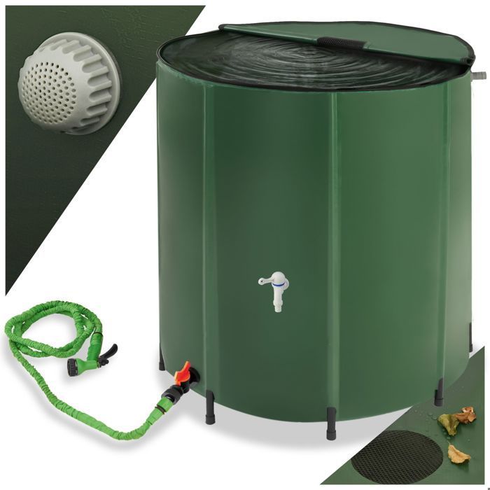 Depósito de agua de lluvia - TECTAKE - Barril de recogida de agua de lluvia fabricado en cloruro de polivinilo con una capacidad de 500 L - Verde