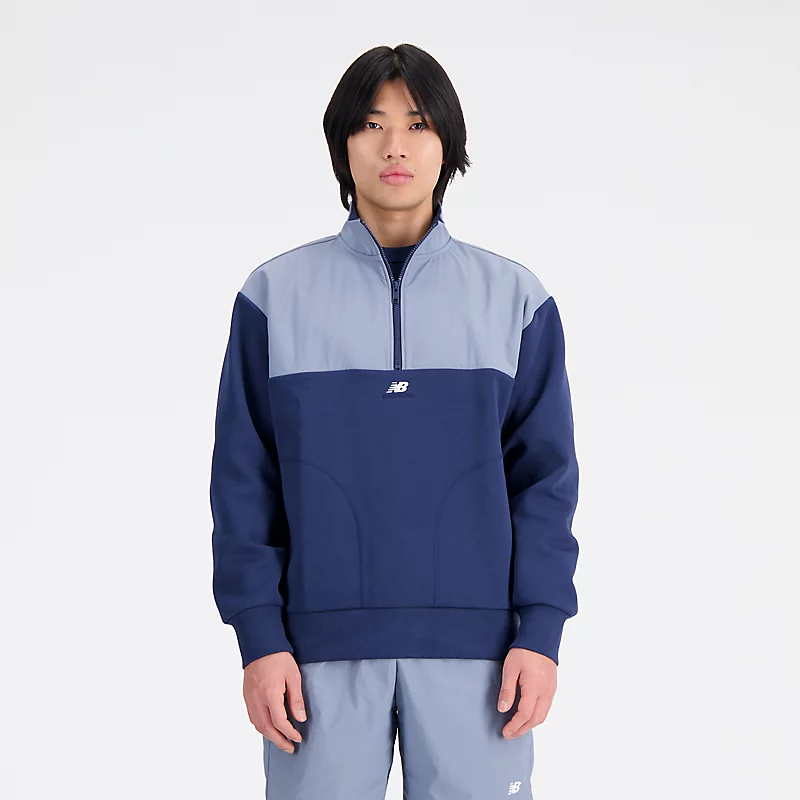 Ανδρική μπλούζα με κουκούλα NB Athletics Tech Fleece με μισό φερμουάρ - NB NAVY