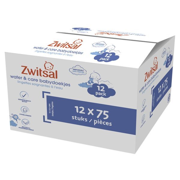 Zwitsal Water & Care bērnu mitrās salvetes<br>12 x 75 gab.