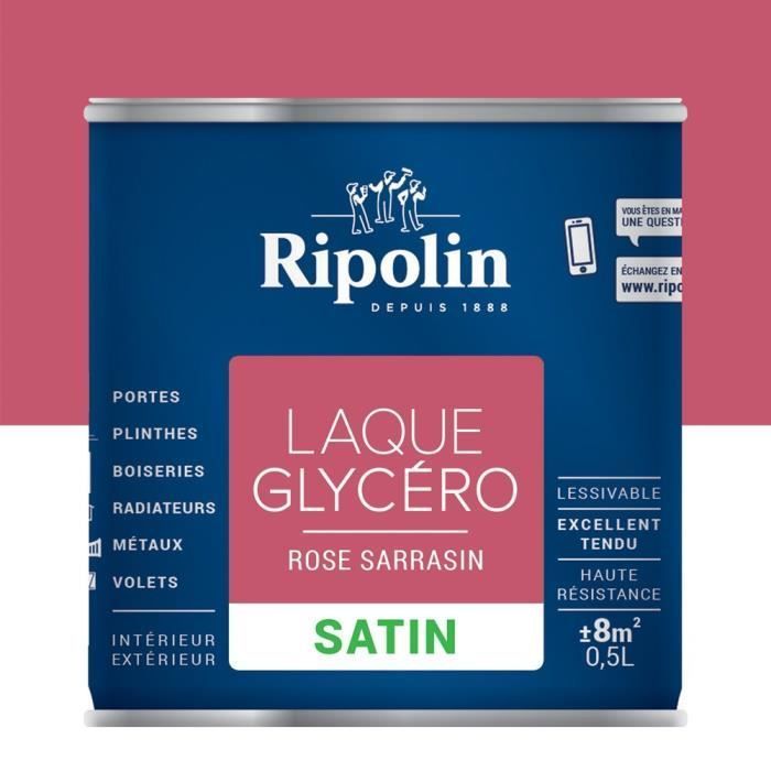 RIPOLIN Laque Glycéro Déco pour Intérieur & Extérieur  - Rose Sarrasin Satin, 0,5L