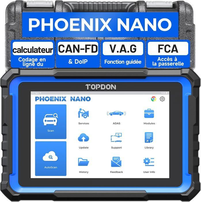 TOPDON Phoenix Nano Ferramenta de Diagnóstico Automotivo Multimarca, Codificação de ECU, Controle Bidirecional, Mais de 32 Funções de Reset