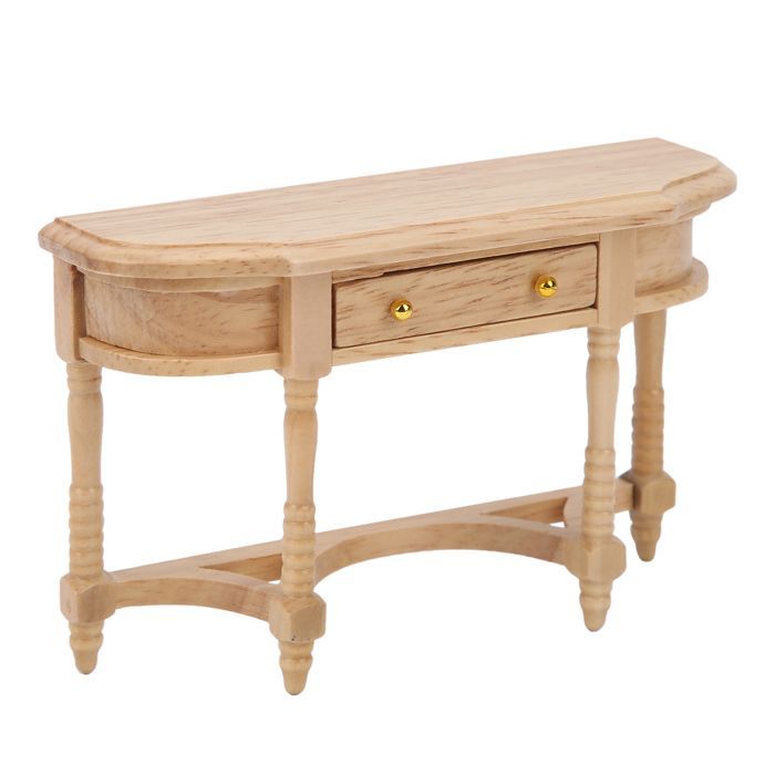 Bureau en Bois Miniature Meubles de Maison de Poupée Table Demi-ronde Accessoires 1:12