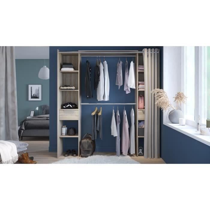 Armario doble extensible - Acabado en roble + cortina - DANA - Ancho 115/190 x Profundidad 50 x Alto 203 cm - DEMEYERE