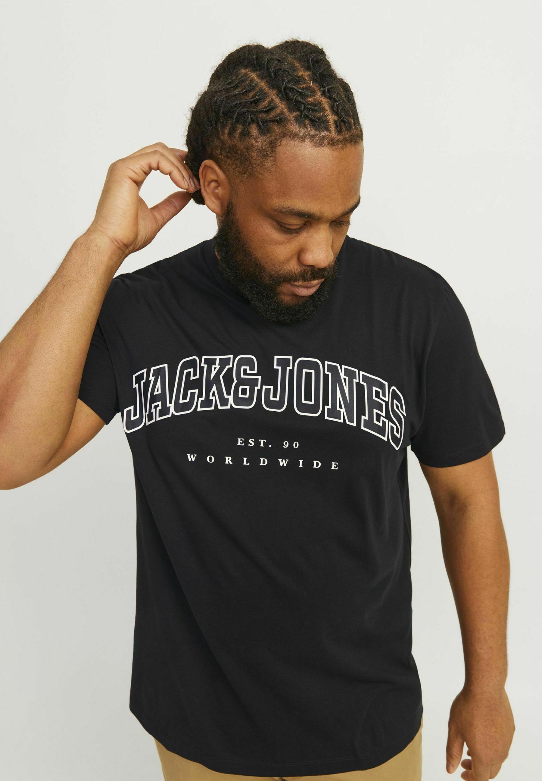Maglietta Jack & Jones JJECALEB VARSITY TEE O NECK - T-shirt stampata - nera