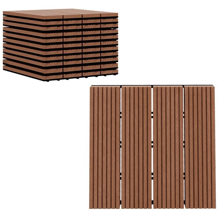 Garden tiles - Outsunny - set of 11 - anti-slip and weather-resistant - made of HDPE - 30 x 30 x 2.2 cm - light brown