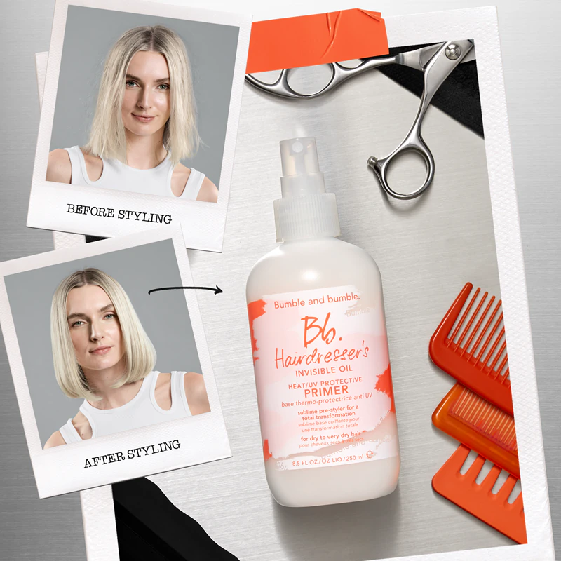 Neviditeľný olejový ochranný sprej proti teplu/UV žiareniu od Bumble and Bumble Hairdresser's pred stylingom pre bezchybne vyzerajúce vlasy