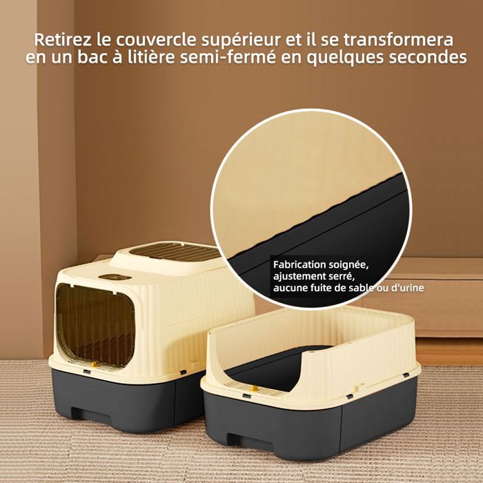 SUPFINE XL gesloten kattenbak - 37×49×37 cm - Gemakkelijk schoon te maken - inclusief schepje - 2 deuren - afneembaar deksel
