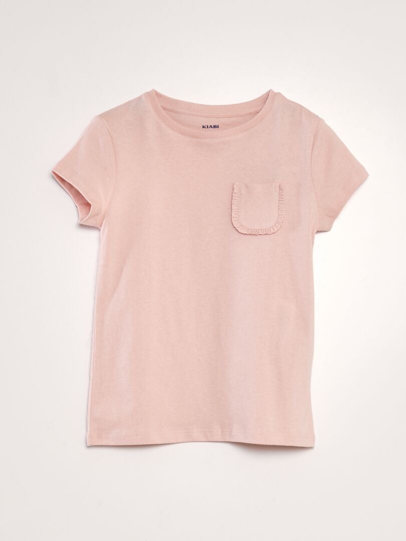 Effen T-shirt met zakje - ROZE