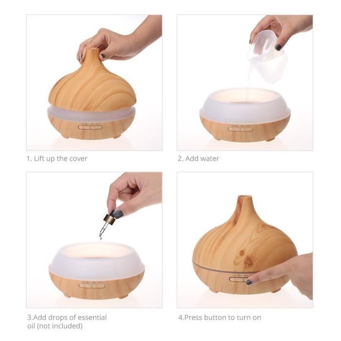 Umidificador ultrassônico portátil de 500ml com névoa fria para aromaterapia e óleos essenciais.