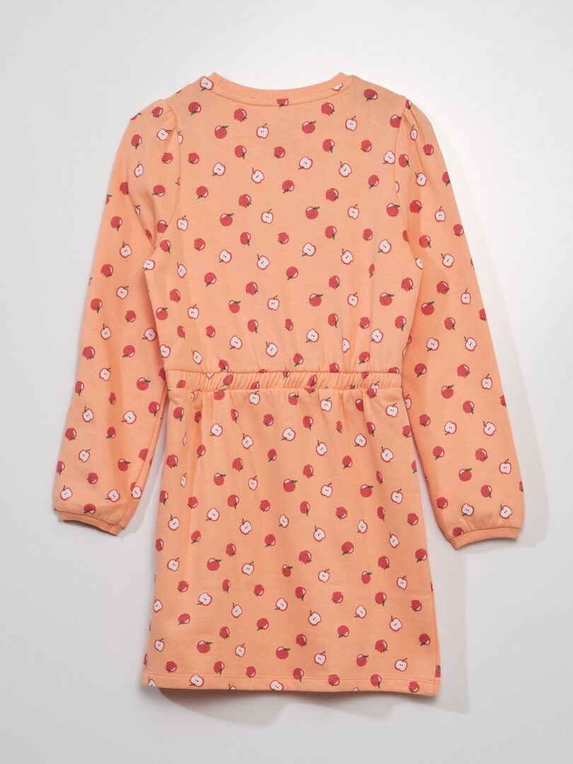 Getailleerde sweatshirtjurk met print - ORANJE