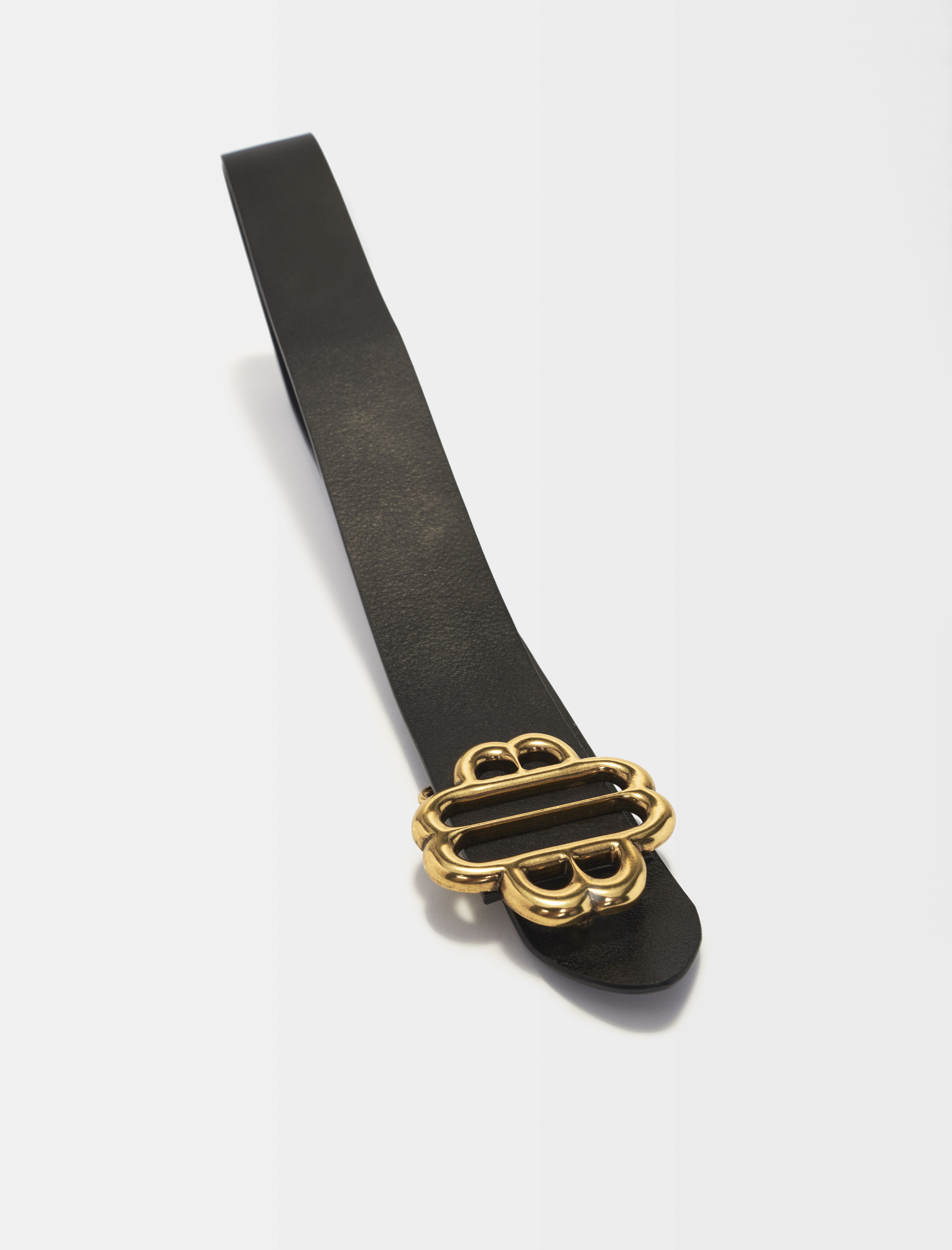 Curea din piele cu logo Clover - Negru