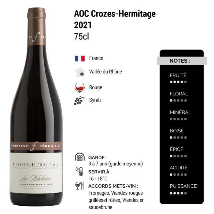 Crozes-Hermitage La Matinière Rouge 2021 - Lot de 6x75cl - Ferraton Père et Fils - Vin AOC Rouge de la Vallée du Rhône