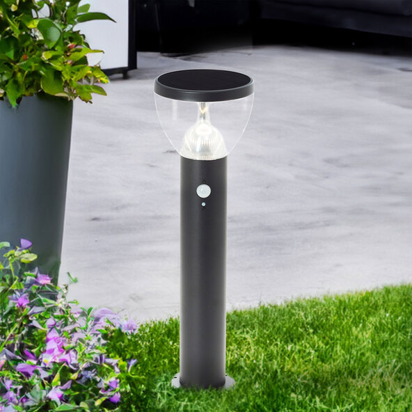 LED-aurinkokäyttöinen pylväsvalaisin Tulip liiketunnistimella, 52 cm