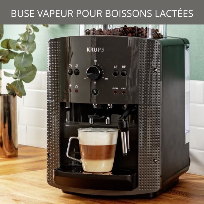 Macchina da caffè automatica KRUPS con macinacaffè integrato, montalatte, 2 tazze di espresso simultanee, pulizia automatica, colore grigio essenziale YY5149FD