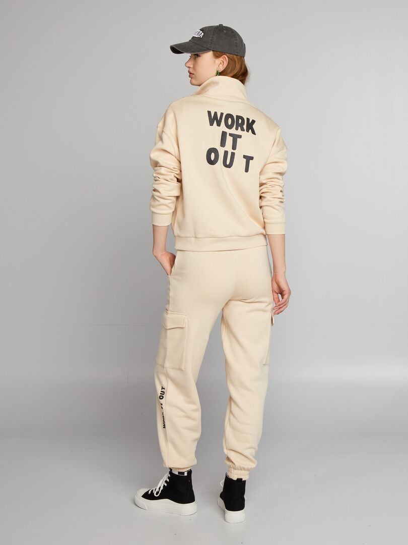 Trucker-sweatshirt van fleecestof - BEIGE