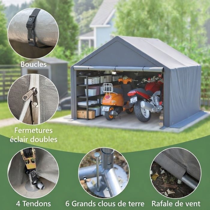Bike Garage Tent Shelter 305x296x233 cm Dark Grey - Waterproof & Wind/UV Resistant - Rolling Door + Ventilation