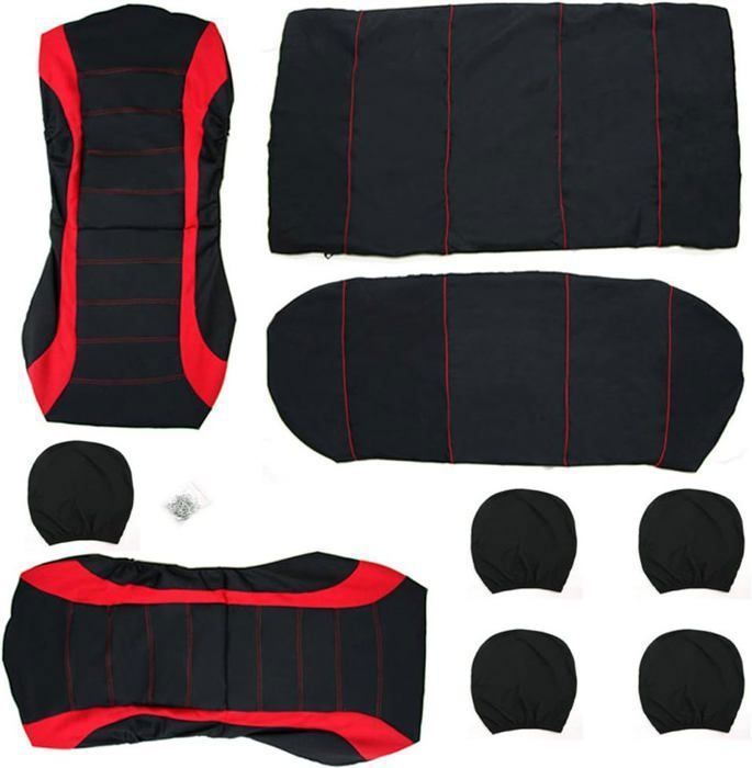 Fundas para asientos de coche - YYV - Universal - Negro y rojo - Poliéster - Antideslizante