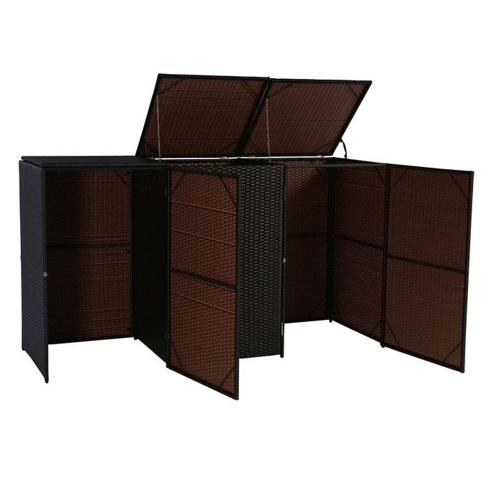 Abri pour 3 poubelles HWC-E25, cache-poubelle poly rotin 3x120l - brun